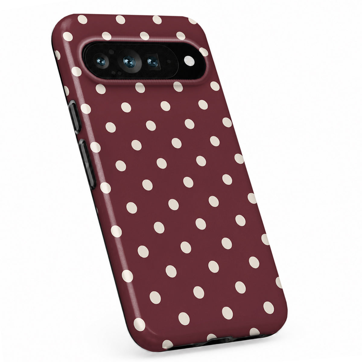 Burgundy Ivory Polka Dots Google Pixel Case - standing angle