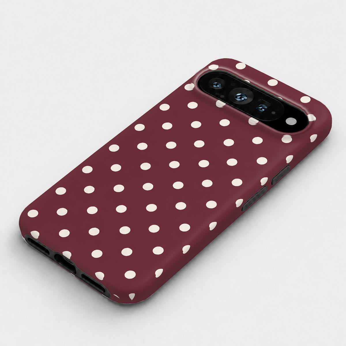 Burgundy Ivory Polka Dots Google Pixel Case - flat angle