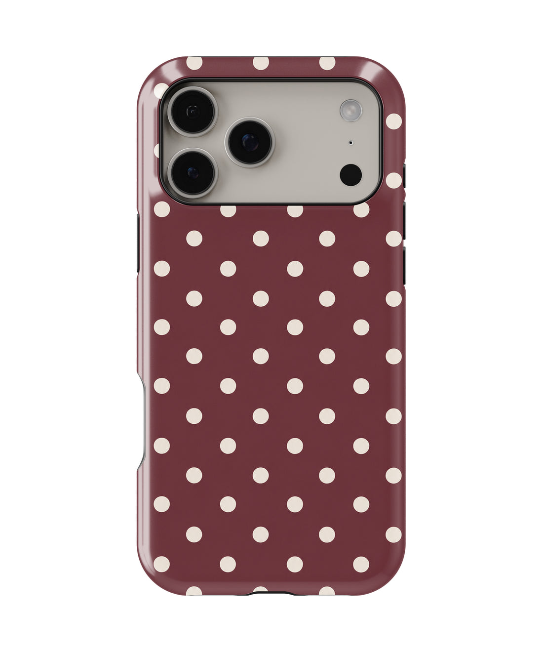 Burgundy Ivory Polka Dots MagSafe iPhone Tough Case - iPhone 17-18 Pro Max back view