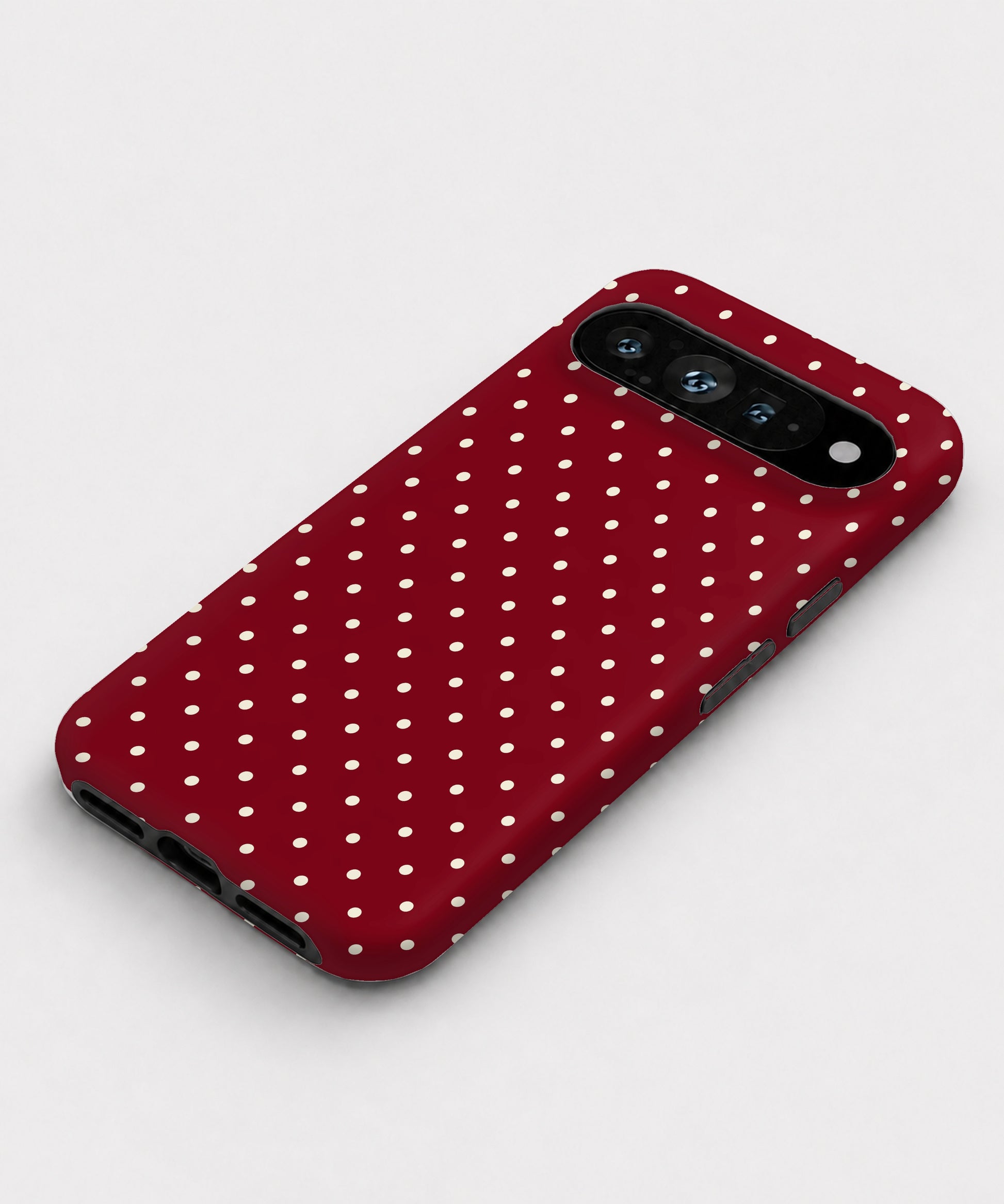 Burgundy Mini Polka Dot Google Pixel case front view