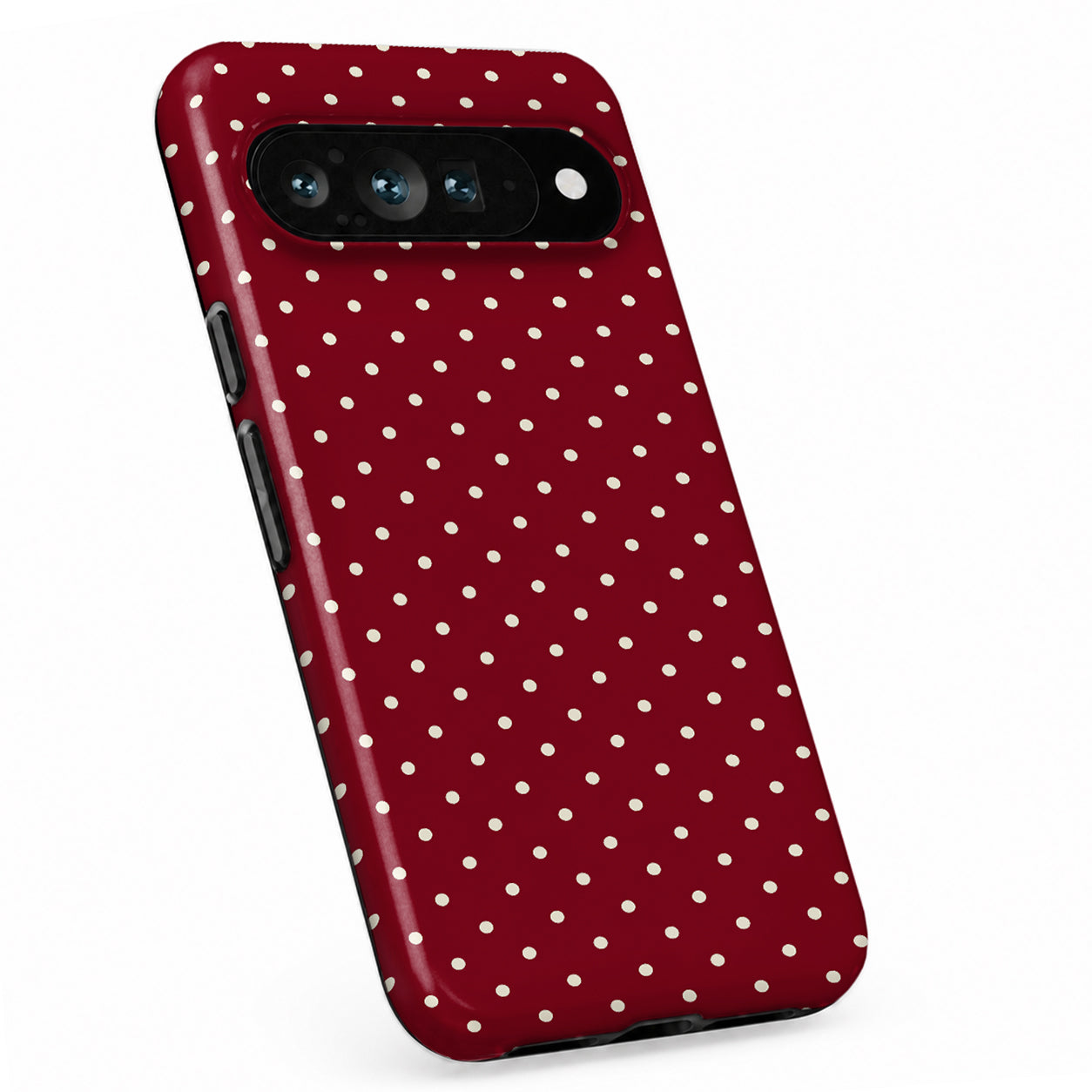 Burgundy Mini Polka Dot Google Pixel case with repeating polka dots