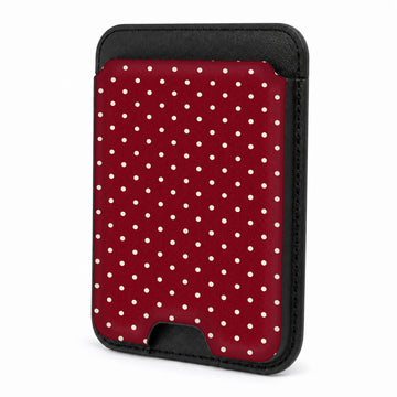 Front view of the Burgundy Mini Polka Dot MagSafe card holder on a white background