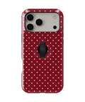 Burgundy Mini Polka Dot MagSafe Loop iPhone Case with built-in finger loop closed
