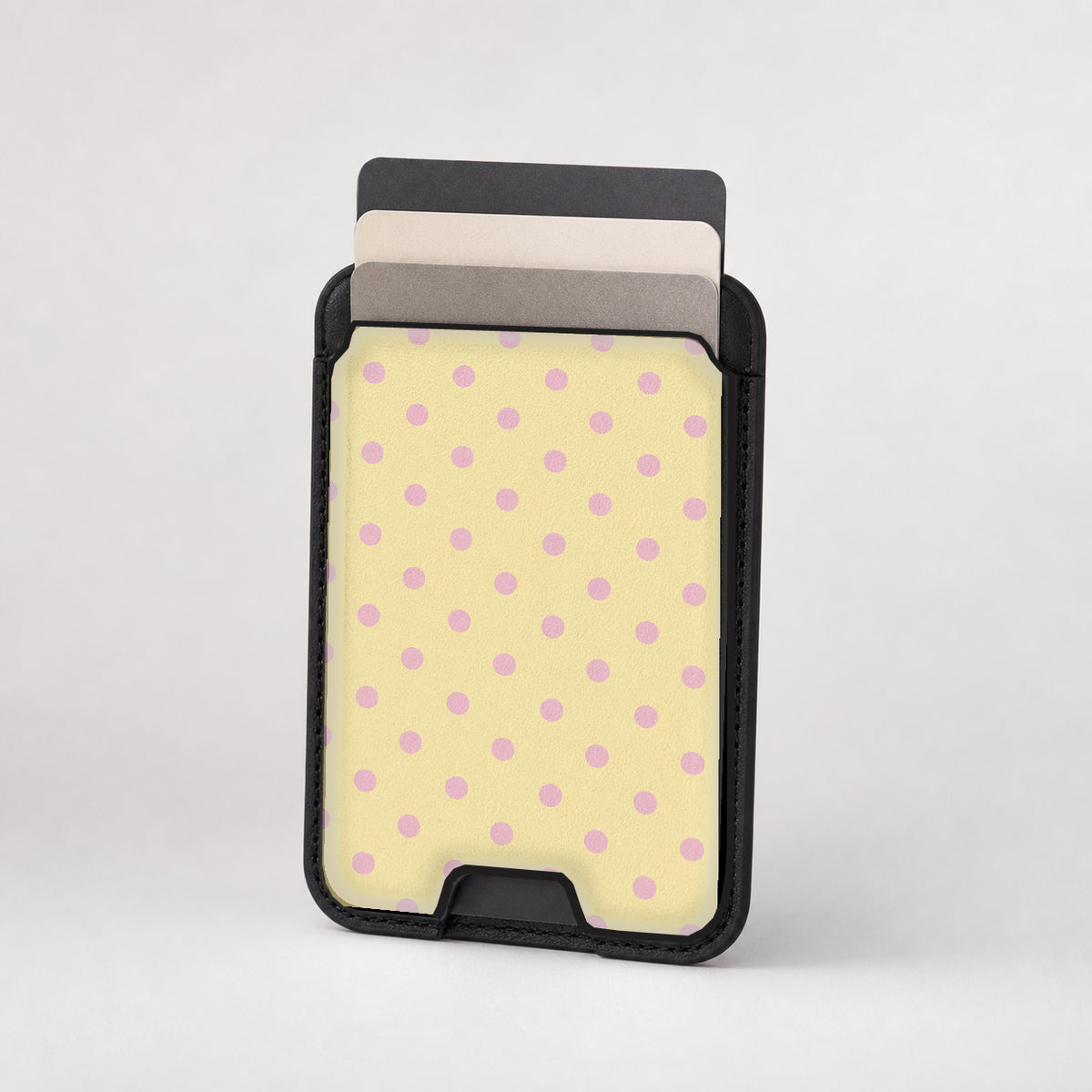 Butter Yellow Pink Polka Dots MagSafe Card Holder - card storage view