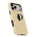 Butter Yellow Pink Polka Dots MagSafe Loop iPhone Case - angled view
