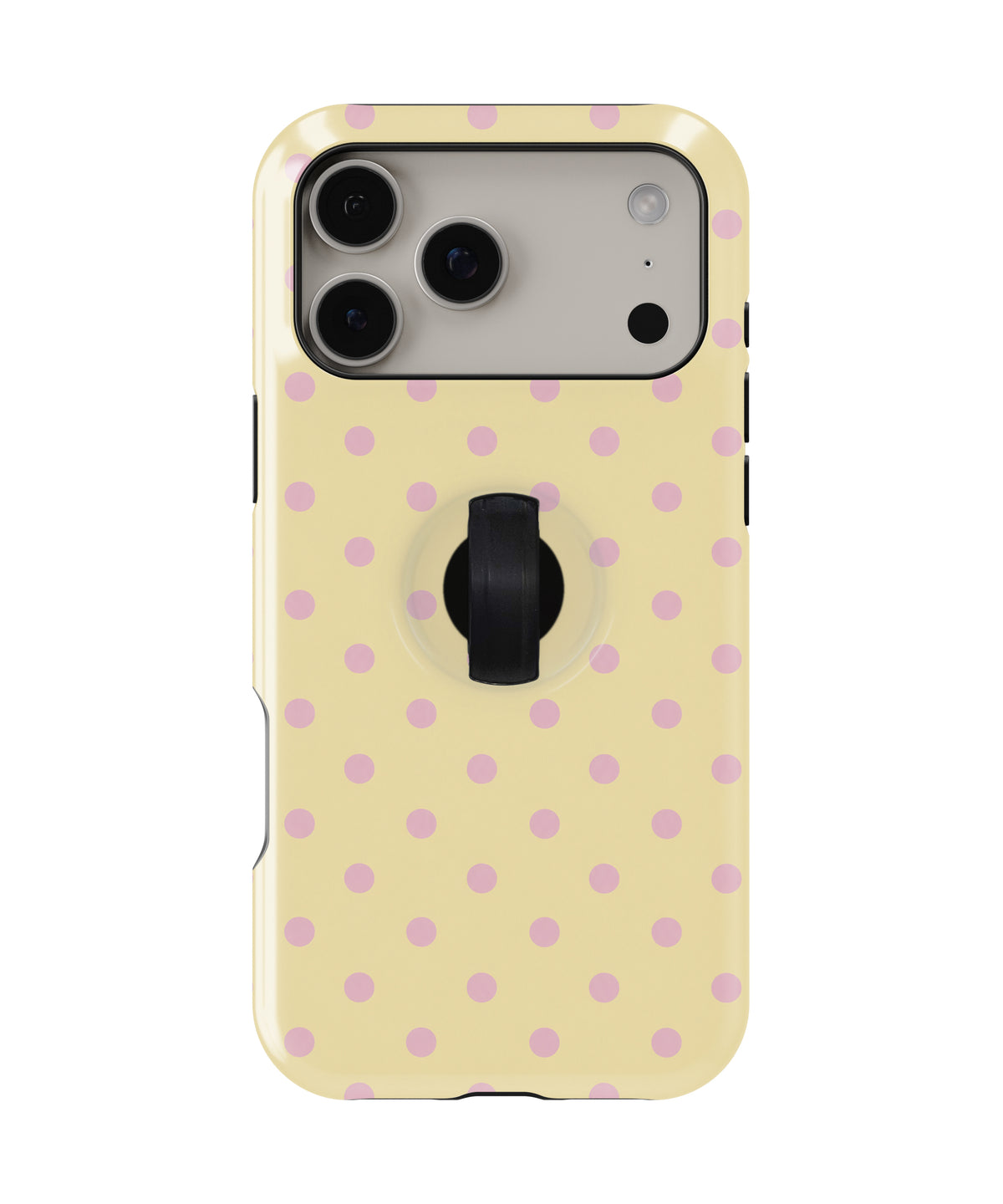 Butter Yellow Pink Polka Dots MagSafe Loop iPhone Case - back view