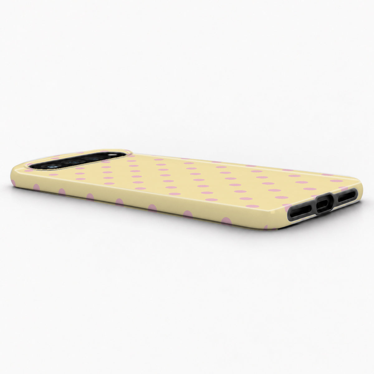 Butter Yellow Pink Polka Dots Google Pixel Case - low side angle