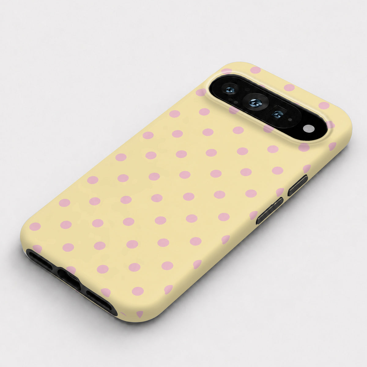 Butter Yellow Pink Polka Dots Google Pixel Case - flat angle