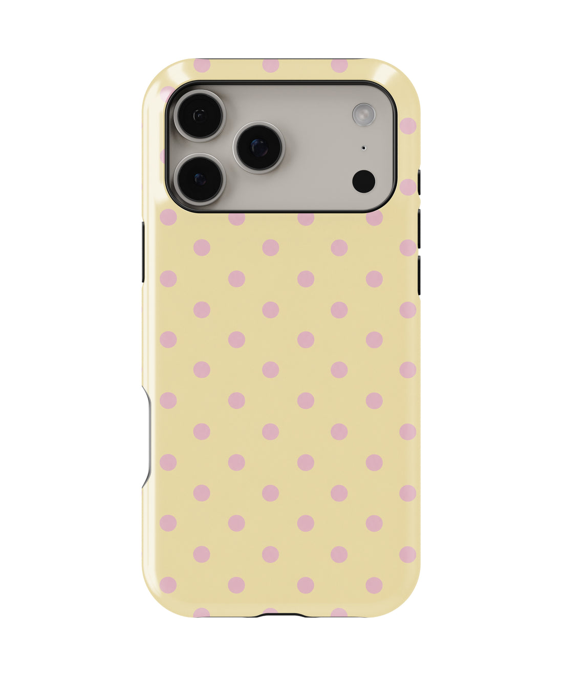 Butter Yellow Pink Polka Dots MagSafe iPhone Tough Case - iPhone 17-18 Pro Max back view