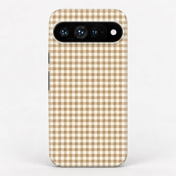 Caramel Brown and White Gingham Google Pixel Case - centered back view