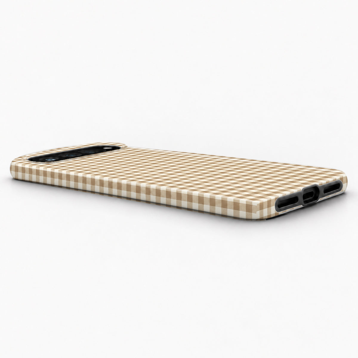 Caramel Brown and White Gingham Google Pixel Case - low side view