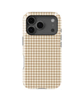 Caramel Brown and White Gingham MagSafe iPhone Tough Case, rear view, iPhone17-18Pro model image group