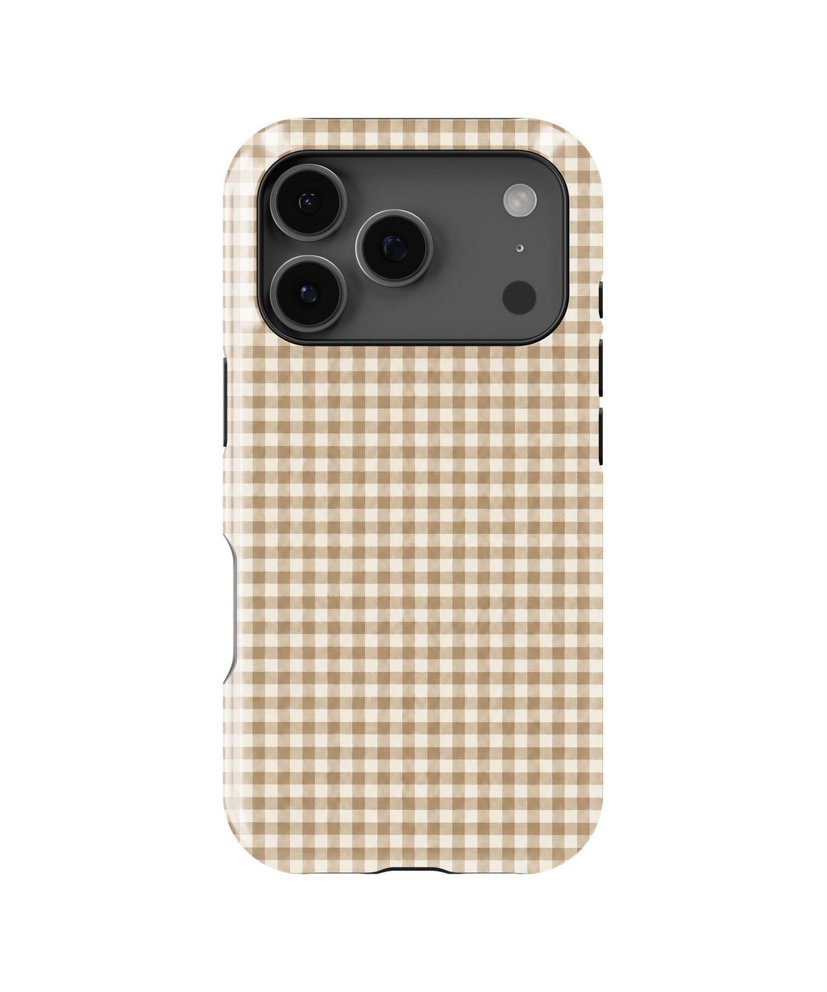 Caramel Brown and White Gingham MagSafe iPhone Tough Case, rear view, iPhone17-18Pro model image group