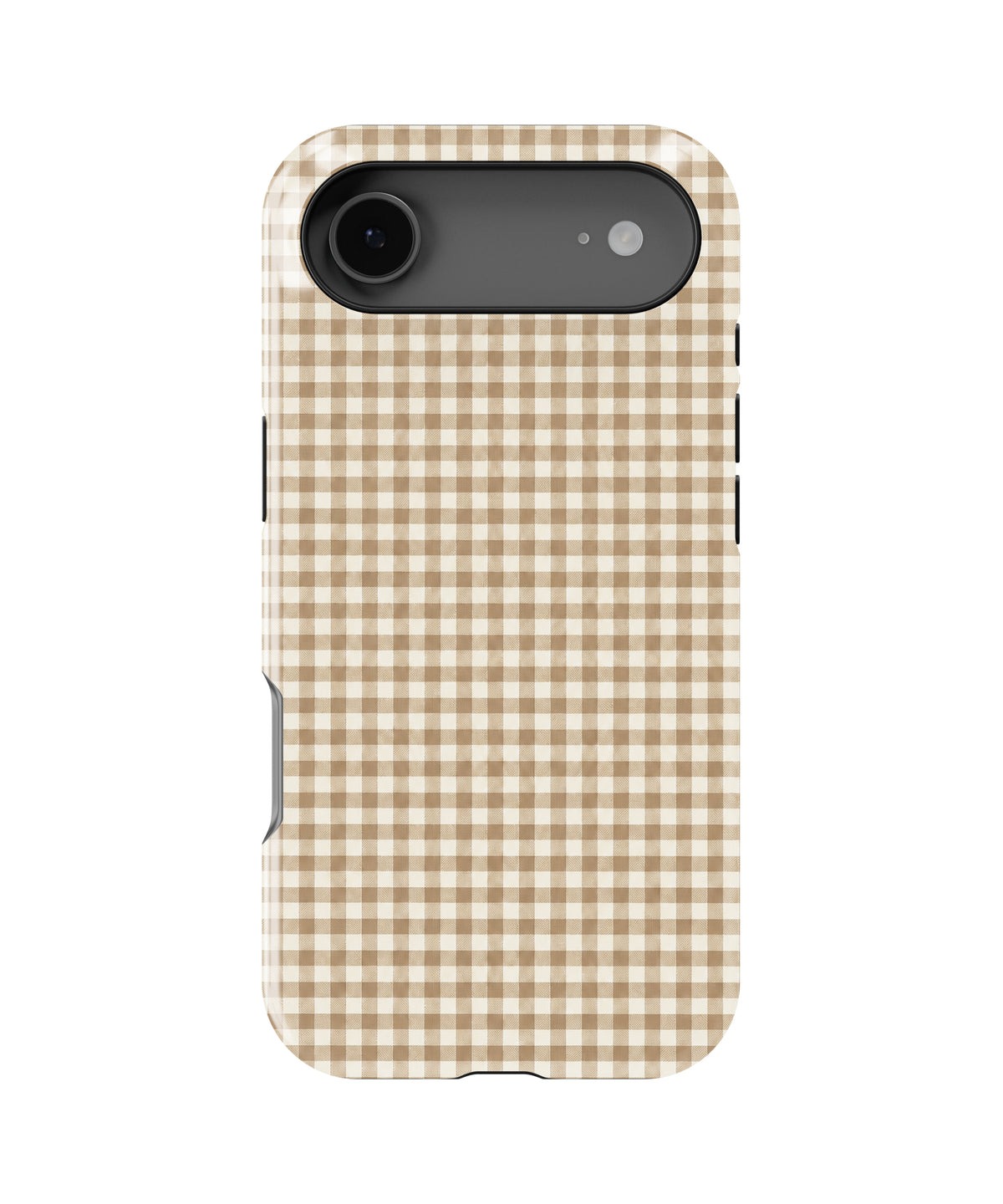 Caramel Brown and White Gingham MagSafe iPhone Tough Case, rear view, iPhone17Air model image group