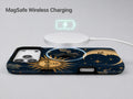 Celestial Sun and Moon MagSafe Loop iPhone Case shown with a MagSafe-compatible wireless charger attached