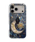 Celestial Sun Moon Compass MagSafe Loop iPhone Case with built-in finger loop closed