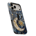 Celestial Sun Moon Compass MagSafe Loop iPhone case with built-in finger loop open