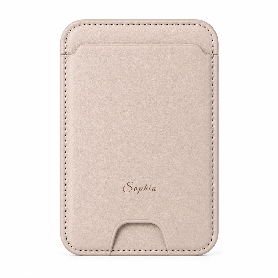 Champagne Beige MagSafe card holder personalized with the name Sophia