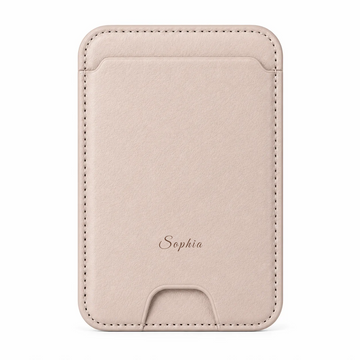 Champagne Beige MagSafe card holder personalized with the name Sophia