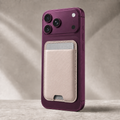 Champagne Beige MagSafe card holder attached to a phone for everyday carry