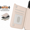 RFID-blocking card slots inside a champagne beige MagSafe flip wallet case