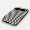 Charcoal Black and White Gingham Google Pixel Case - angled bottom view
