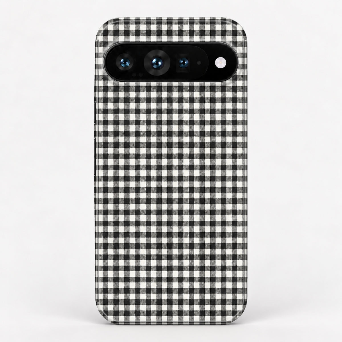 Charcoal Black and White Gingham Google Pixel Case - centered back view