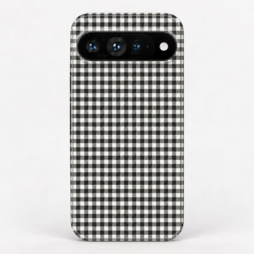 Charcoal Black and White Gingham Google Pixel Case - centered back view