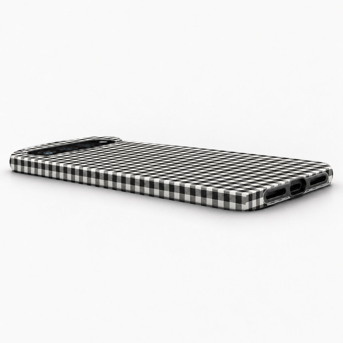 Charcoal Black and White Gingham Google Pixel Case - low side view
