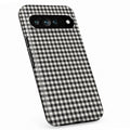 Charcoal Black and White Gingham Google Pixel Case - standing angled view