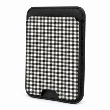 Charcoal Black and White Gingham MagSafe Card Holder, front view