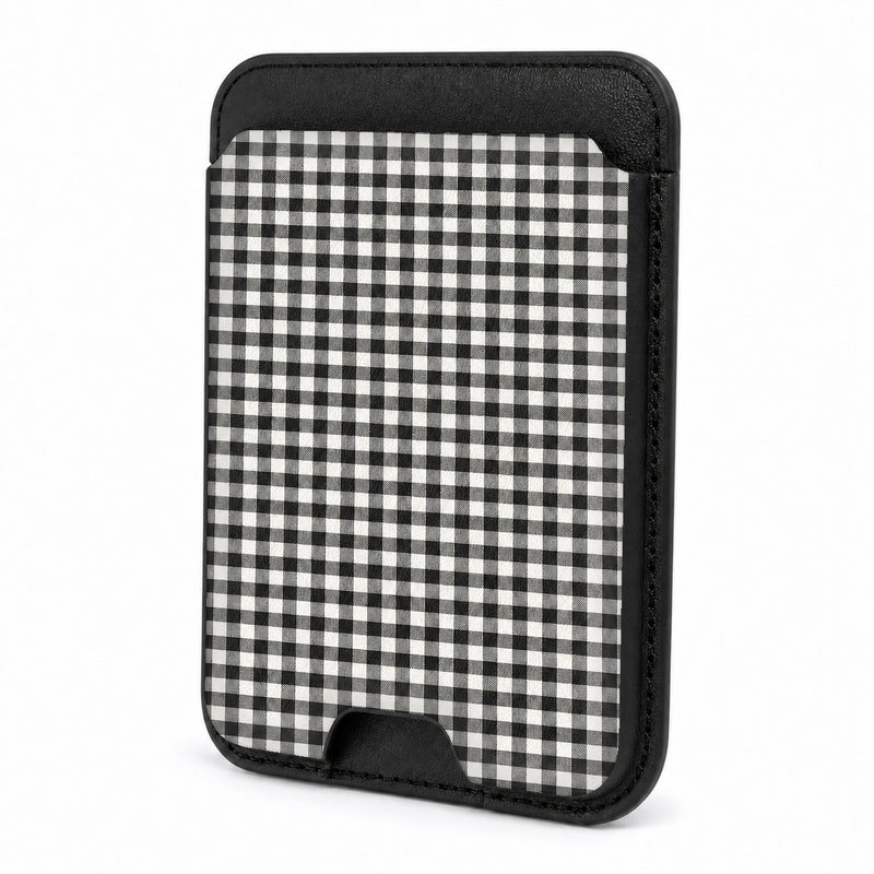 Charcoal Black and White Gingham MagSafe Card Holder, front view