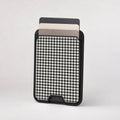 Charcoal Black and White Gingham MagSafe Card Holder, card storage shown with cards