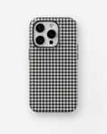 Charcoal Black and White Gingham MagSafe iPhone Tough Case, rear view, iPhone11-16Pro model image group