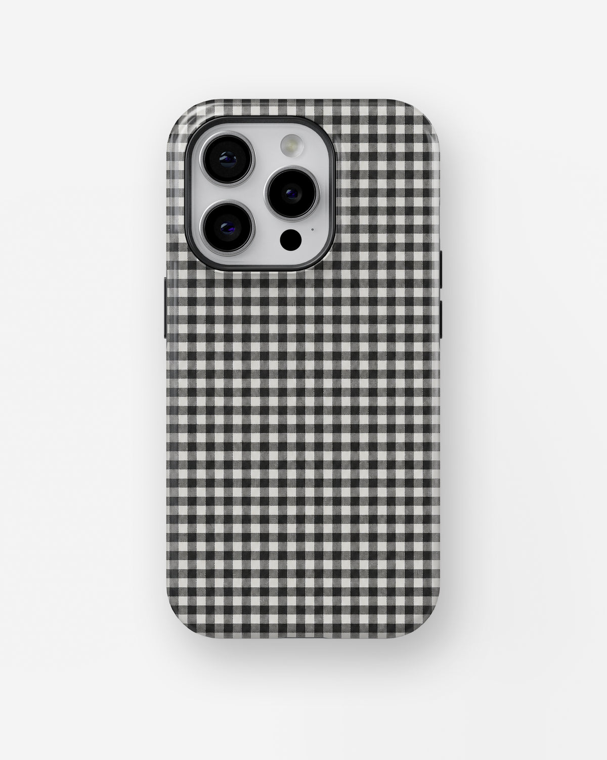 Charcoal Black and White Gingham MagSafe iPhone Tough Case, rear view, iPhone11-16Pro model image group
