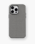 Charcoal Black and White Gingham MagSafe iPhone Tough Case, rear view, iPhone11-16ProMax model image group