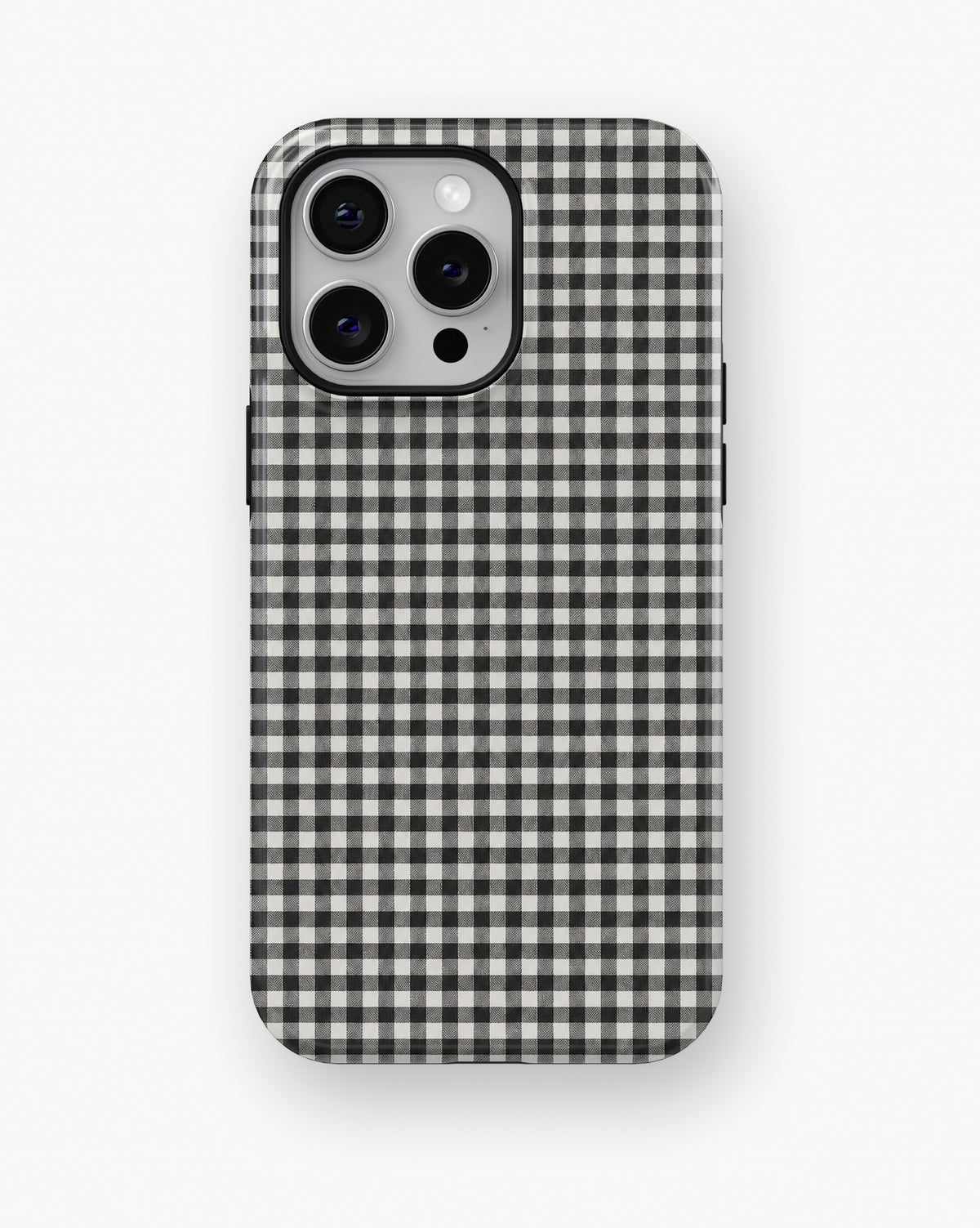 Charcoal Black and White Gingham MagSafe iPhone Tough Case, rear view, iPhone11-16ProMax model image group