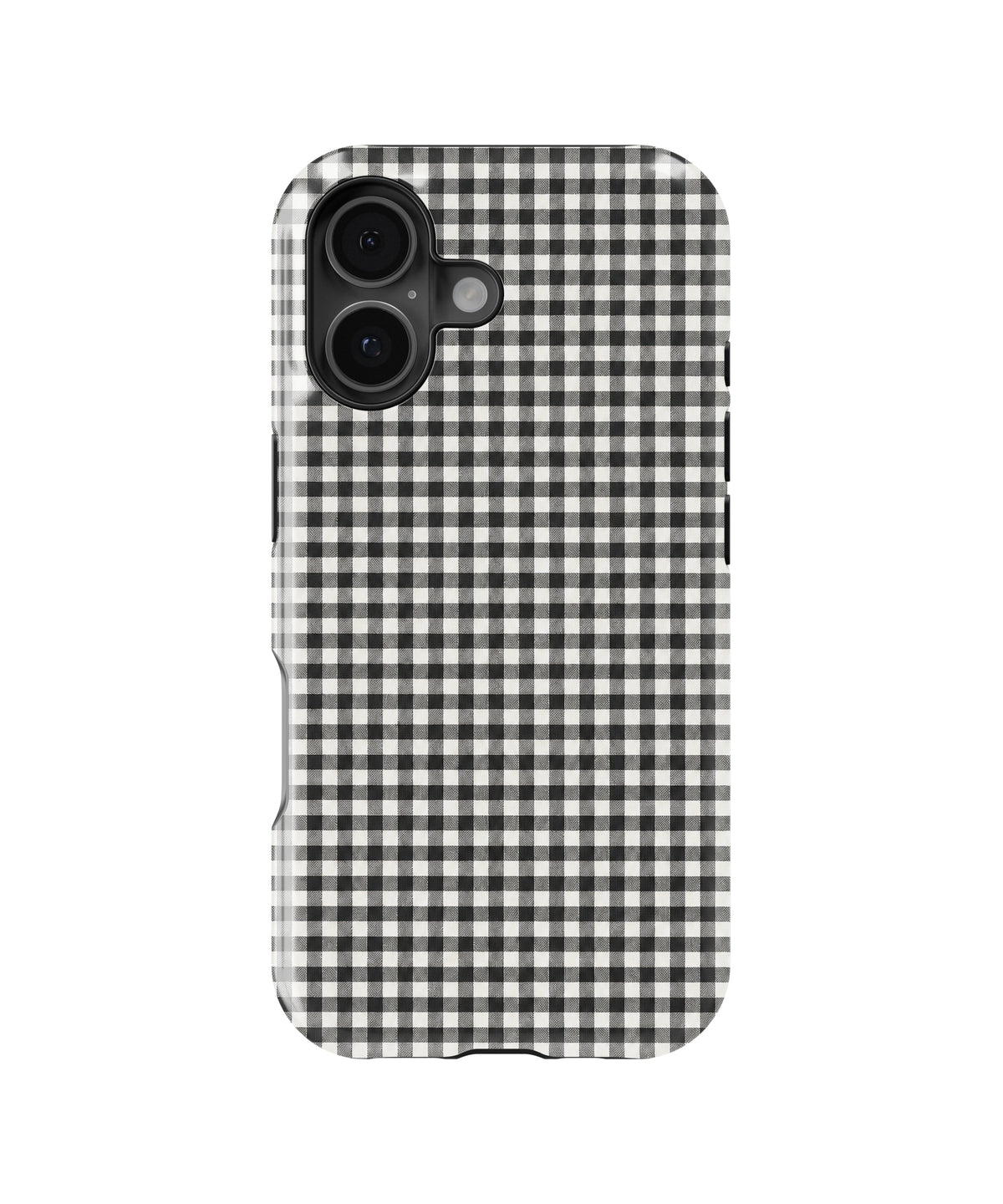 Charcoal Black and White Gingham MagSafe iPhone Tough Case, rear view, iPhone16+16Plus+17 model image group