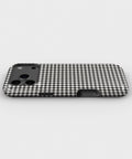 Charcoal Black and White Gingham MagSafe iPhone Tough Case, side view showing case edges