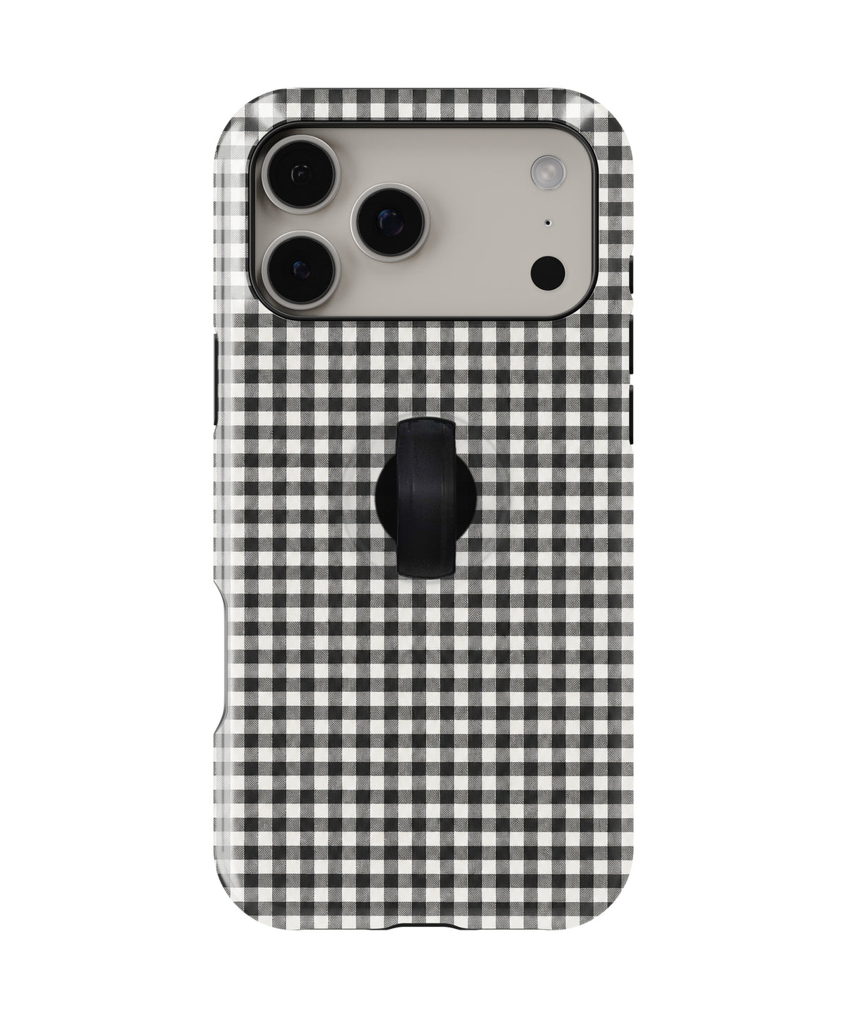 Charcoal Black and White Gingham MagSafe Loop Case – iPhone 18 Pro Max & iPhone 18 Pro | Kickstand