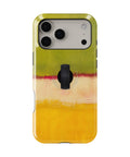 Chartreuse Cream Golden Yellow Color Block MagSafe Loop iPhone Case with built-in finger loop closed