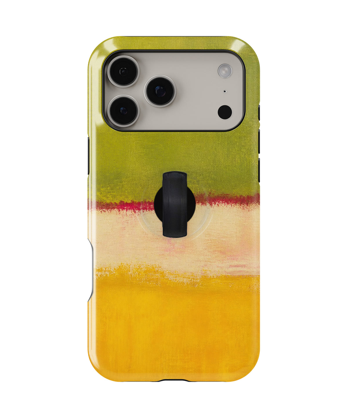 Chartreuse Cream Golden Yellow Color Block MagSafe Loop iPhone Case with built-in finger loop closed