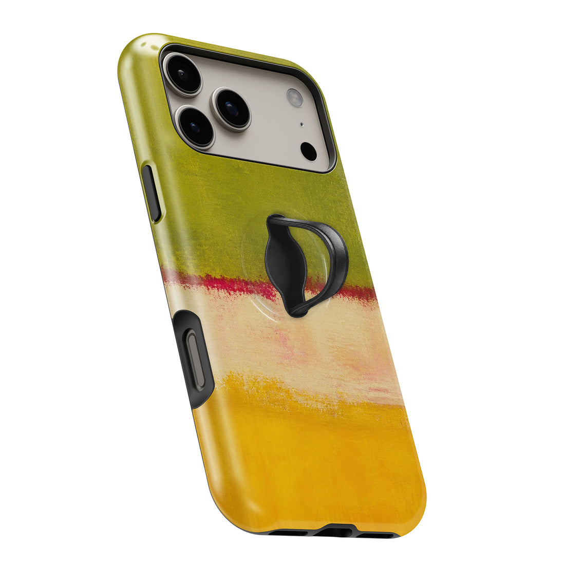 Chartreuse Cream Golden Yellow Color Block MagSafe Loop iPhone case with built-in finger loop open