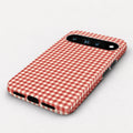 Cherry Red and White Gingham Google Pixel Case - angled bottom view