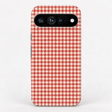 Cherry Red and White Gingham Google Pixel Case - centered back view
