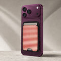 Cherry Red and White Gingham MagSafe Card Holder, attached to a compatible phone