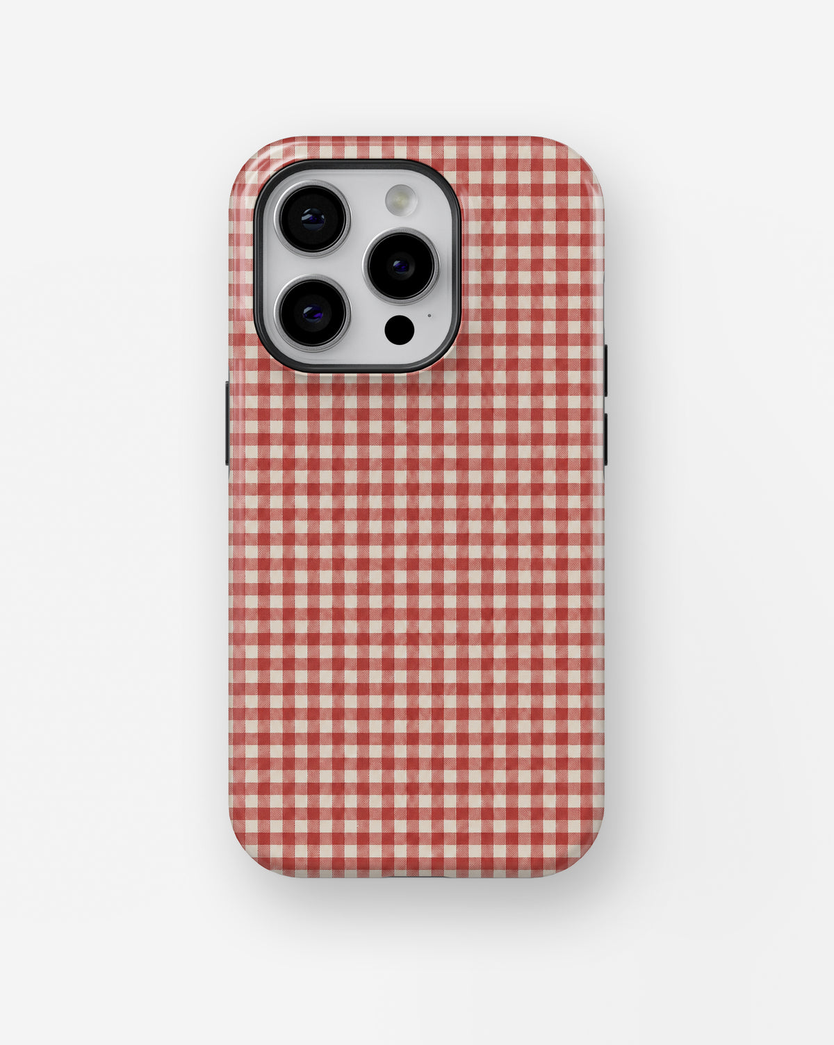 Cherry Red and White Gingham MagSafe iPhone Tough Case, rear view, iPhone11-16Pro model image group