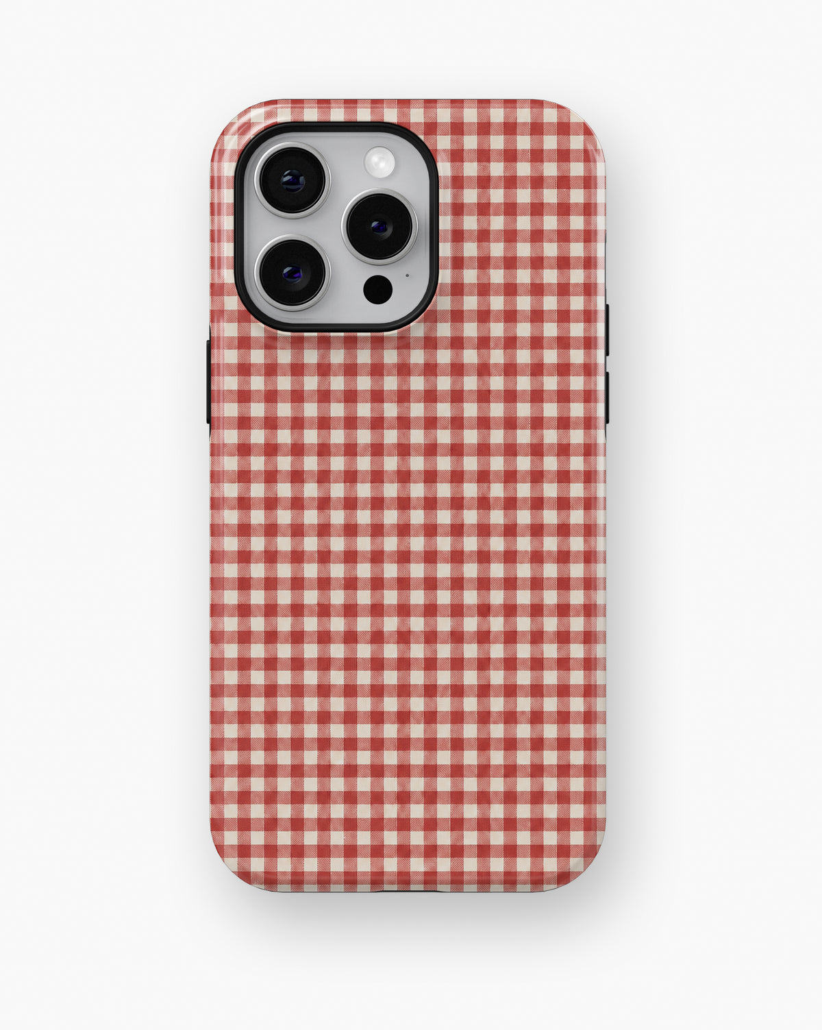 Cherry Red and White Gingham MagSafe iPhone Tough Case, rear view, iPhone11-16ProMax model image group