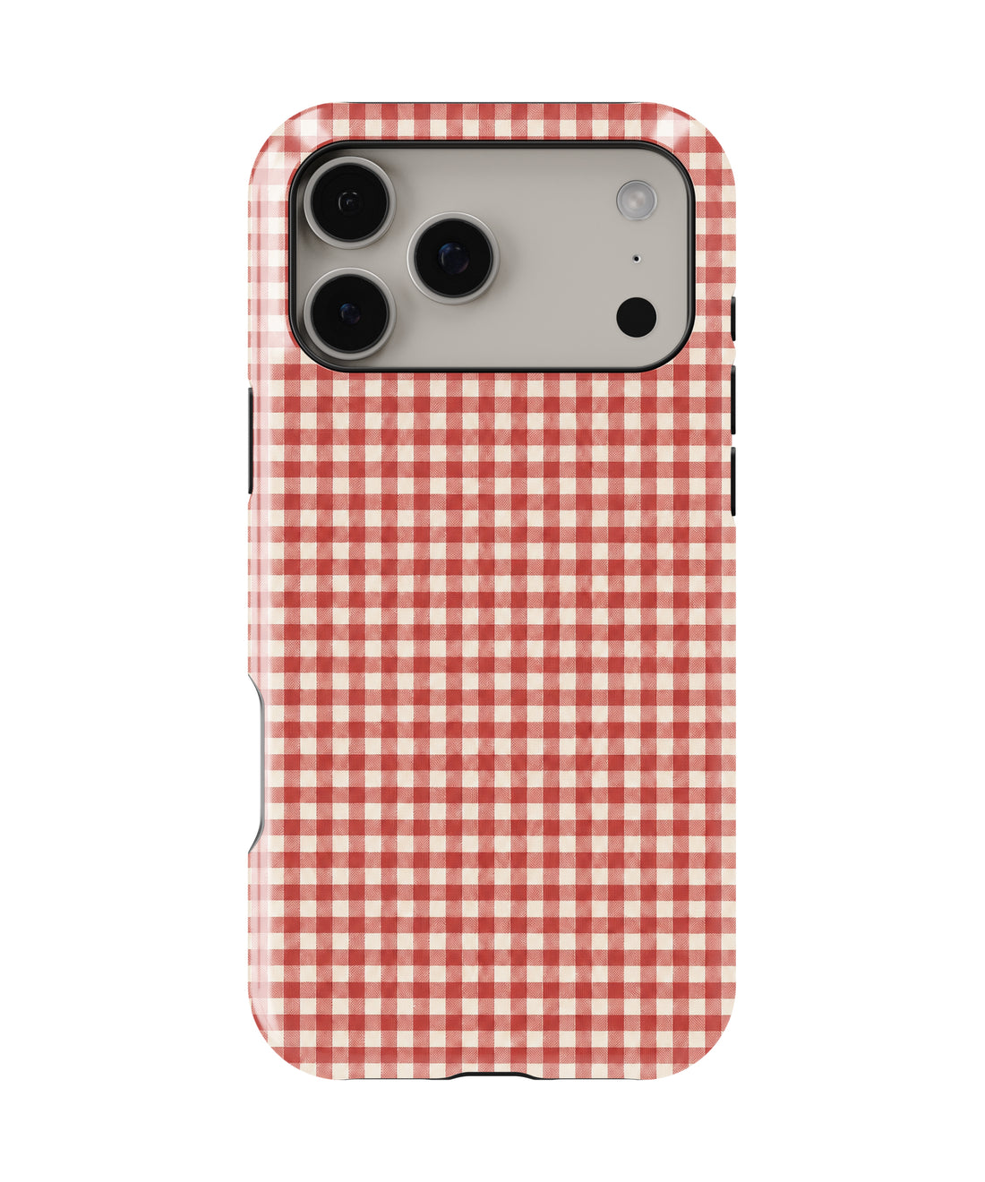Cherry Red and White Gingham MagSafe iPhone Tough Case, rear view, iPhone17-18ProMax model image group