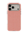 Cherry Red and White Gingham MagSafe iPhone Tough Case, rear view, iPhone17-18ProMax model image group